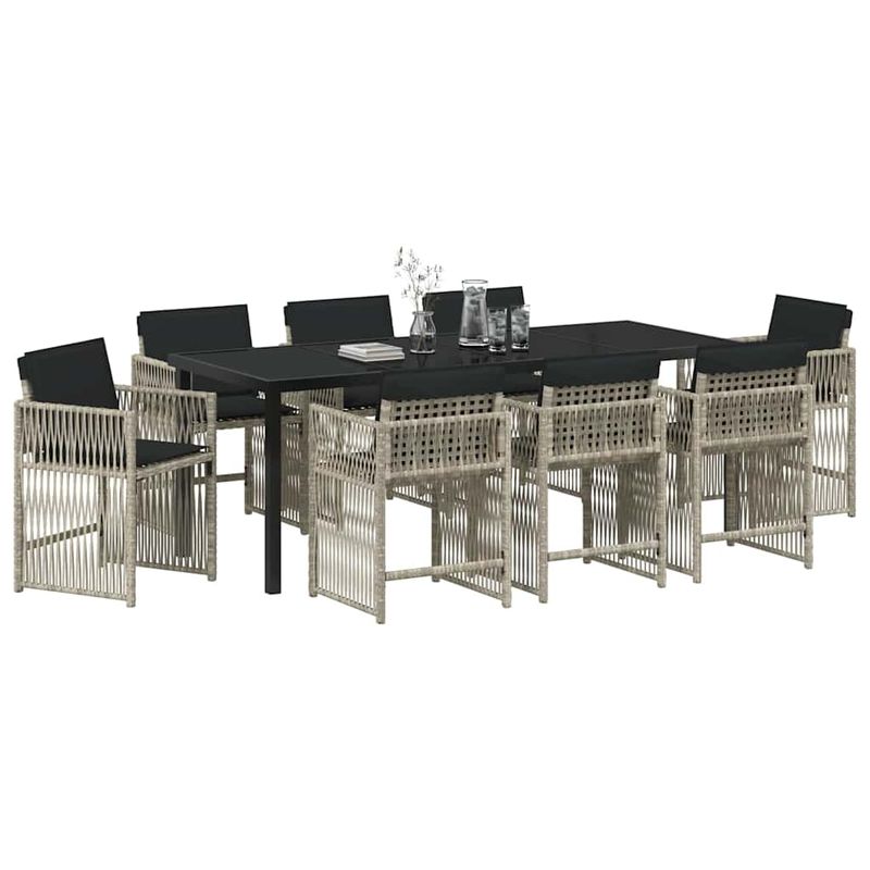 Casa si Gradina - Gradina si terasa - Mobilier exterior - Scaune si sezlonguri gradina - Set de masa pentru gradina 9 pcs Gri deschis poliratan - Infinity.ro