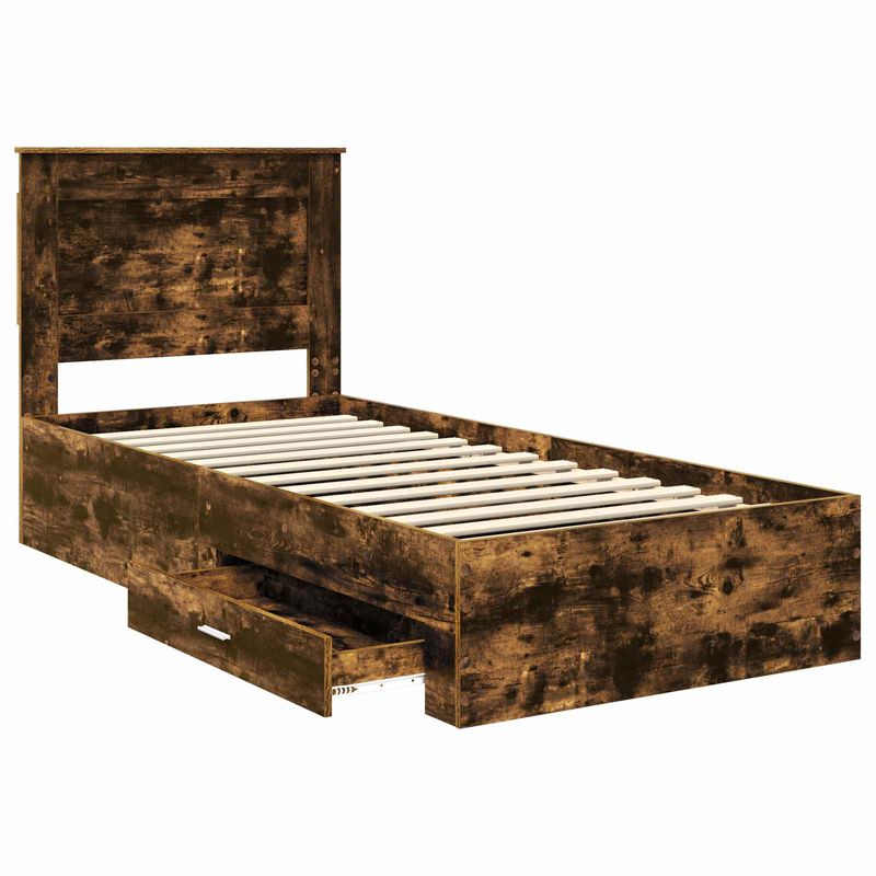 Casa si Gradina - Mobilier - Paturi si accesorii - Paturi - Cadru de pat cu sertar Stejar afumat si argintiu 75 x 190 cm - Infinity.ro