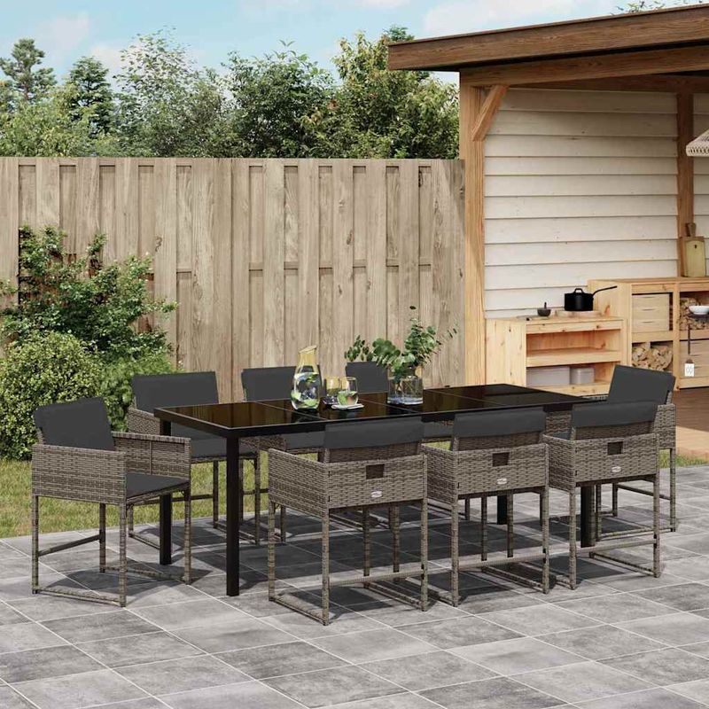 Casa si Gradina - Gradina si terasa - Mobilier exterior - Scaune si sezlonguri gradina - Set de masa pentru gradina 9 pcs Gri poliratan - Infinity.ro