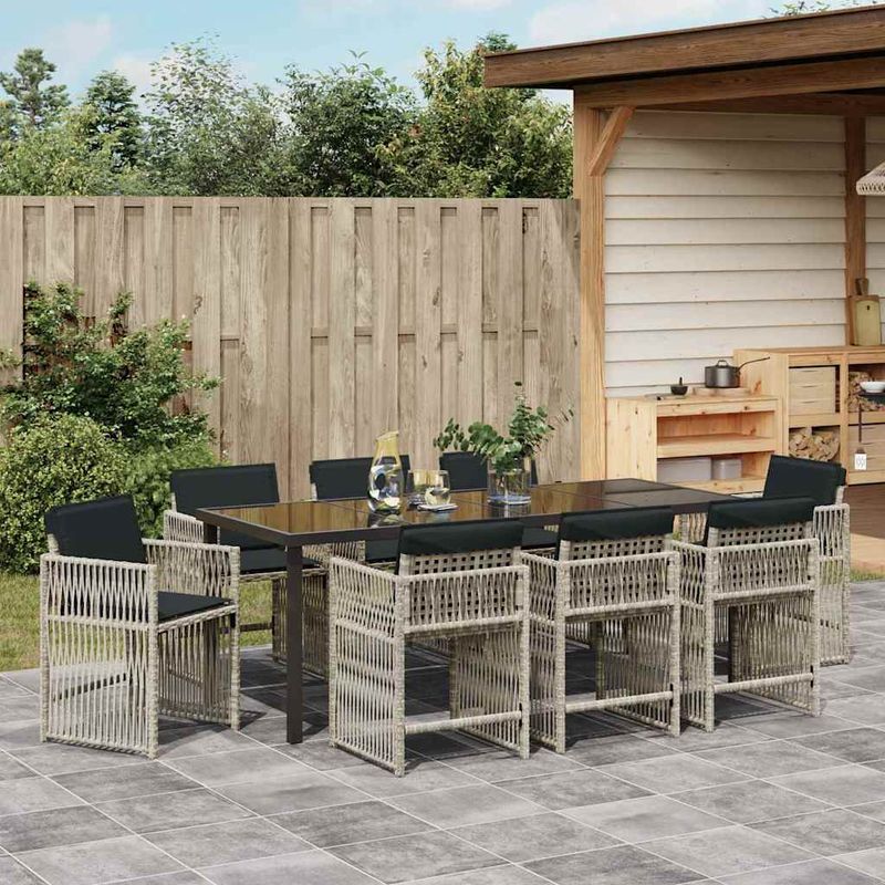 Casa si Gradina - Gradina si terasa - Mobilier exterior - Scaune si sezlonguri gradina - Set de masa pentru gradina 9 pcs Gri deschis poliratan - Infinity.ro