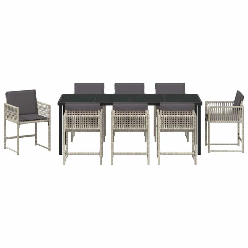Casa si Gradina - Gradina si terasa - Mobilier exterior - Scaune si sezlonguri gradina - Set de masa pentru gradina 9 pcs Gri deschis poliratan - Infinity.ro