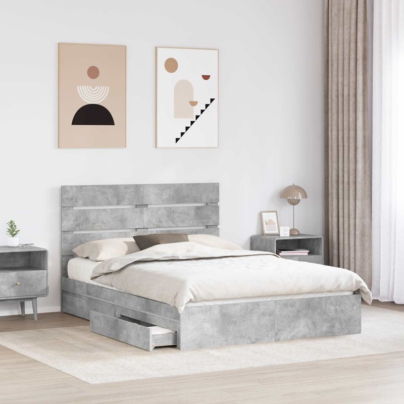 Casa si Gradina - Mobilier - Paturi si accesorii - Paturi - Pat cu storage Gri din beton 150 x 200 cm Lemn compozit - Infinity.ro