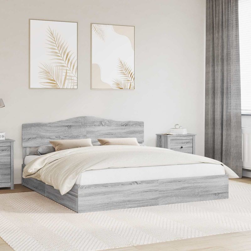 Casa si Gradina - Mobilier - Paturi si accesorii - Paturi - Pat cu storage cu sertar Gri Sonoma 180 x 200 cm Lemn compozit - Infinity.ro
