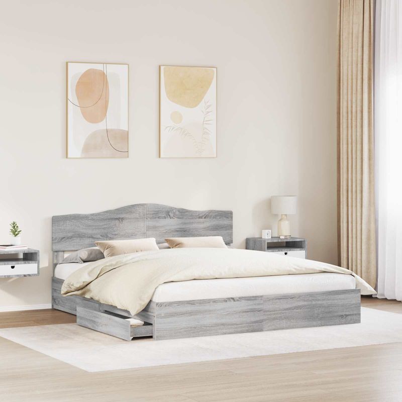 Casa si Gradina - Mobilier - Paturi si accesorii - Paturi - Pat cu storage cu sertar Gri Sonoma 180 x 200 cm Lemn compozit - Infinity.ro