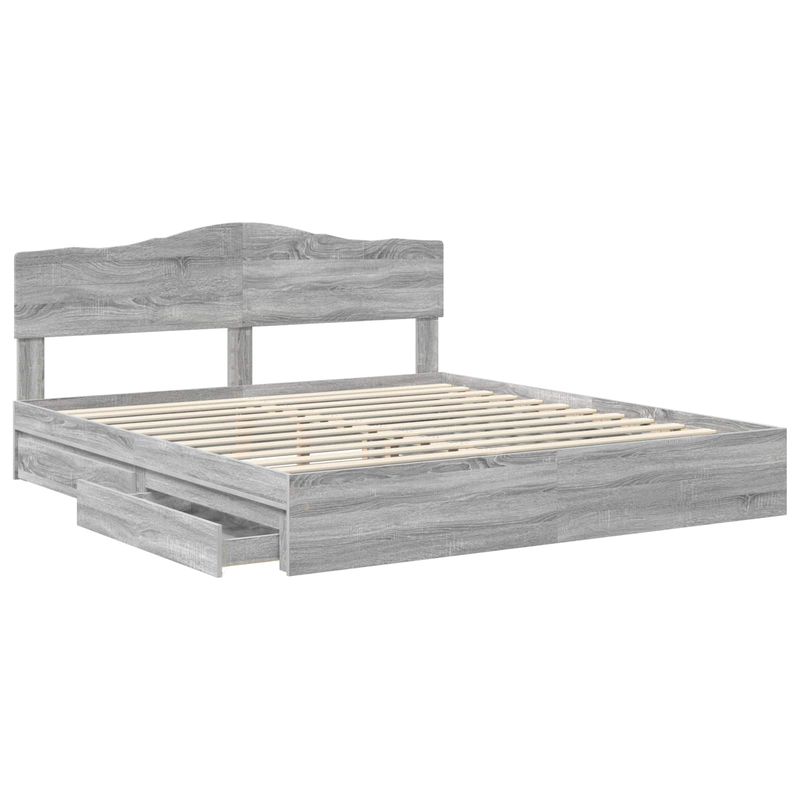 Casa si Gradina - Mobilier - Paturi si accesorii - Paturi - Pat cu storage cu sertar Gri Sonoma 180 x 200 cm Lemn compozit - Infinity.ro