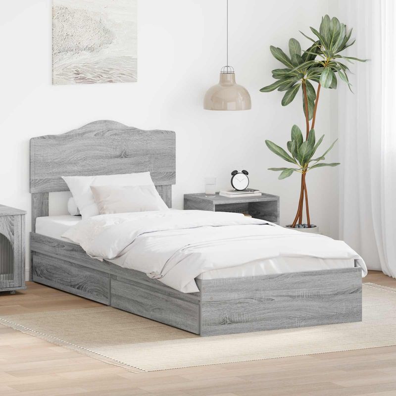 Casa si Gradina - Mobilier - Paturi si accesorii - Paturi - Pat cu storage cu sertar Gri Sonoma 100 x 200 cm Lemn compozit - Infinity.ro