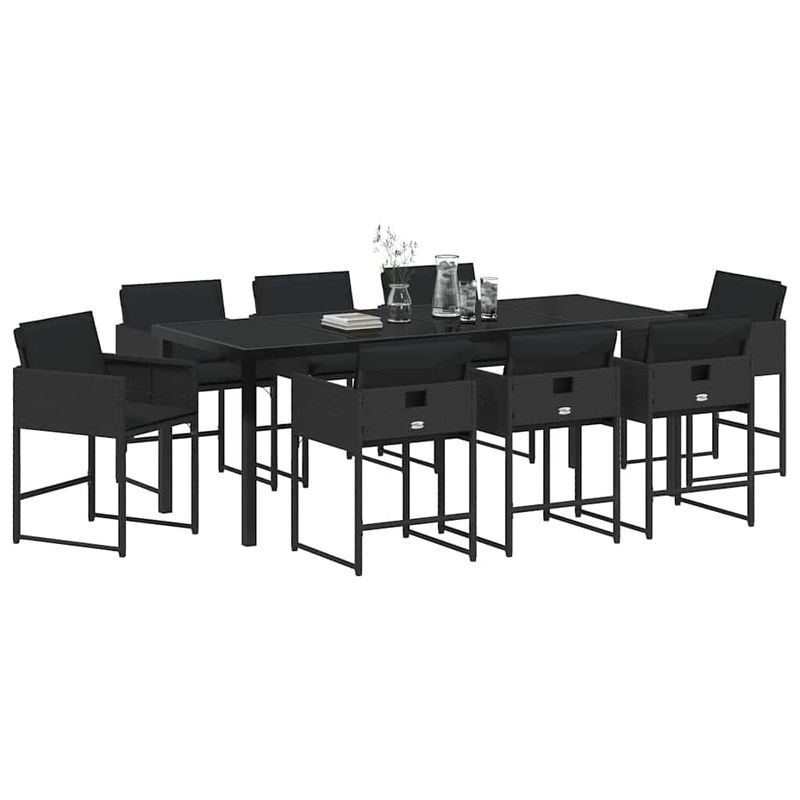 Casa si Gradina - Gradina si terasa - Mobilier exterior - Scaune si sezlonguri gradina - Set de masa pentru gradina 9 pcs Negru poliratan - Infinity.ro