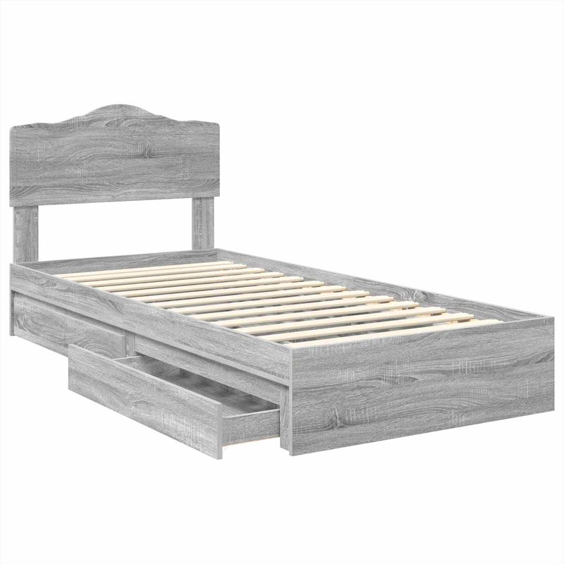 Casa si Gradina - Mobilier - Paturi si accesorii - Paturi - Pat cu storage cu sertar Gri Sonoma 100 x 200 cm Lemn compozit - Infinity.ro