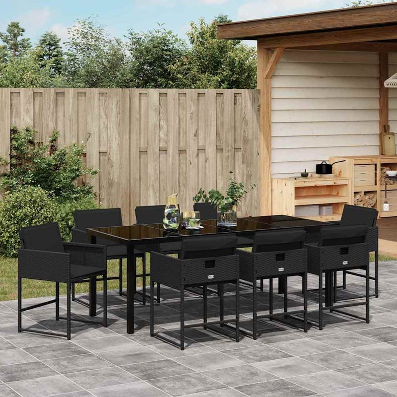 Casa si Gradina - Gradina si terasa - Mobilier exterior - Scaune si sezlonguri gradina - Set de masa pentru gradina 9 pcs Negru poliratan - Infinity.ro