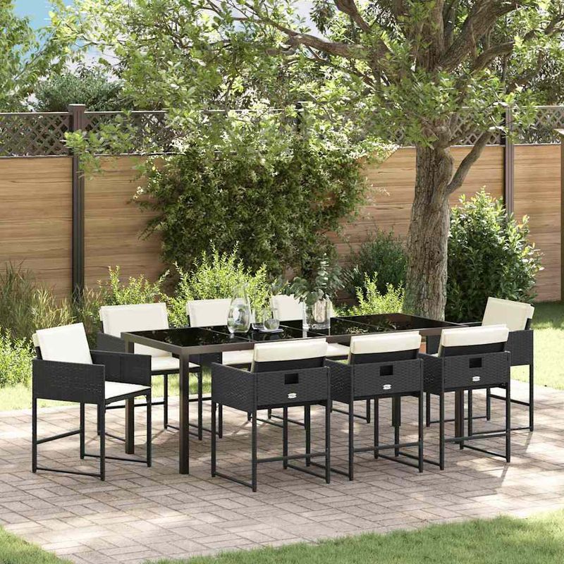 Casa si Gradina - Gradina si terasa - Mobilier exterior - Scaune si sezlonguri gradina - Set de masa pentru gradina 9 pcs Negru poliratan - Infinity.ro