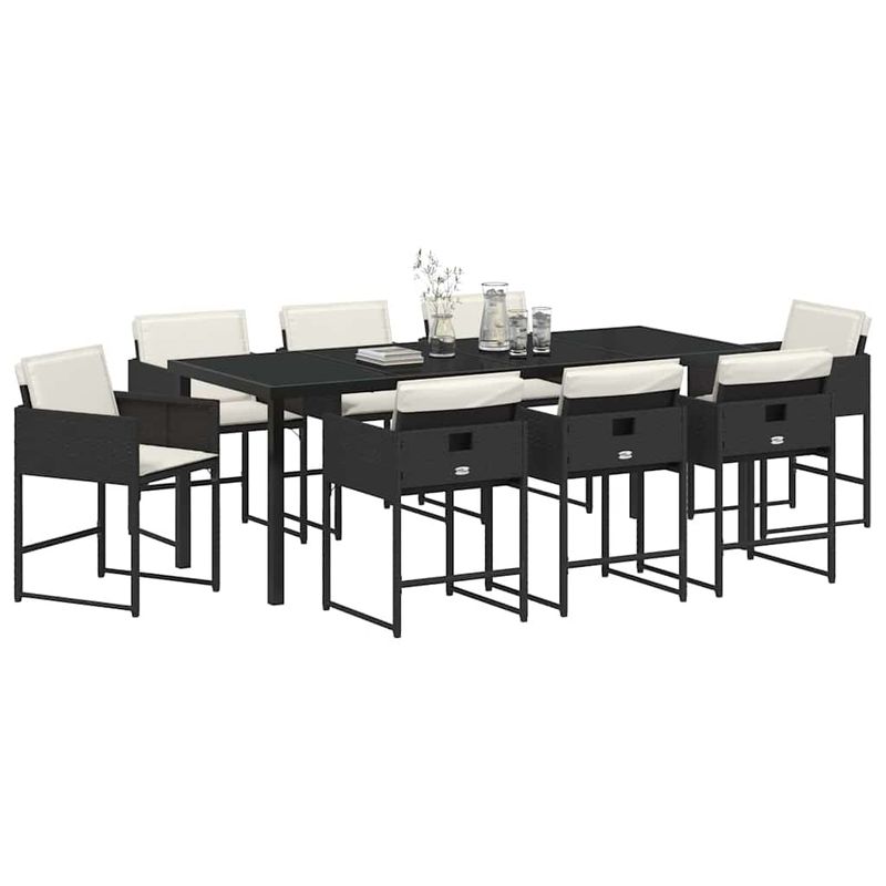 Casa si Gradina - Gradina si terasa - Mobilier exterior - Scaune si sezlonguri gradina - Set de masa pentru gradina 9 pcs Negru poliratan - Infinity.ro