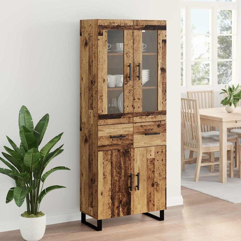 Casa si Gradina - Mobilier - Comode si corpuri - Comode - Bufet cu sertar 2 pcs Lemn Vechi Lemn Stratificat si Sticla - Infinity.ro