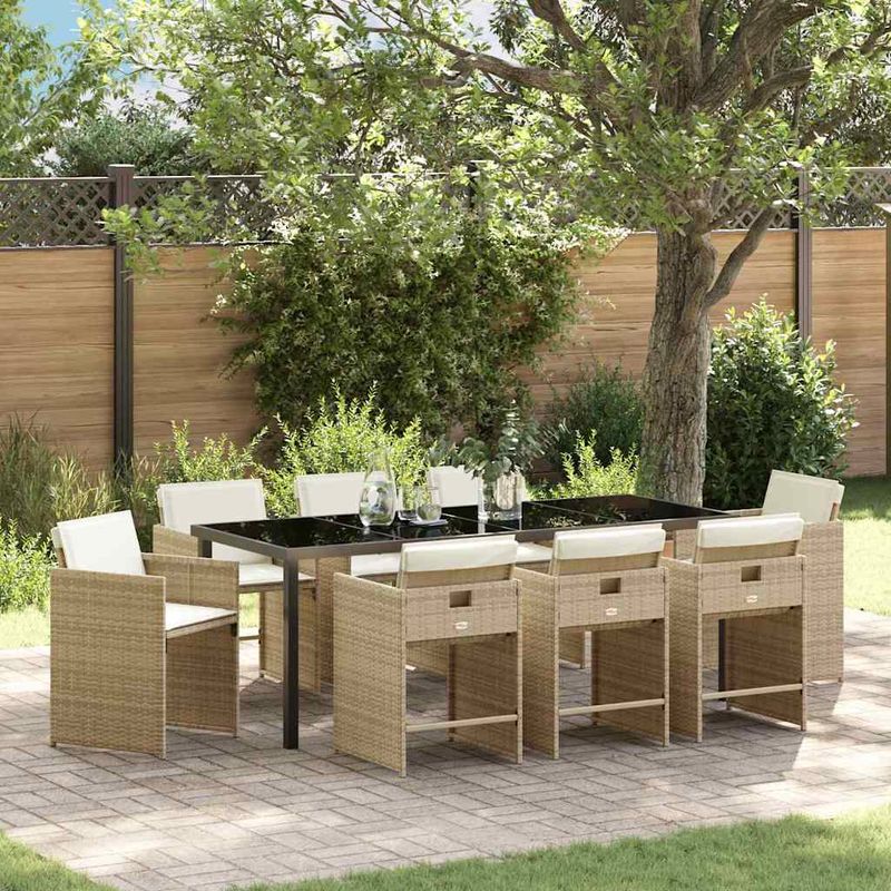 Casa si Gradina - Gradina si terasa - Mobilier exterior - Scaune si sezlonguri gradina - Set de masa pentru gradina 9 pcs Bej poliratan - Infinity.ro