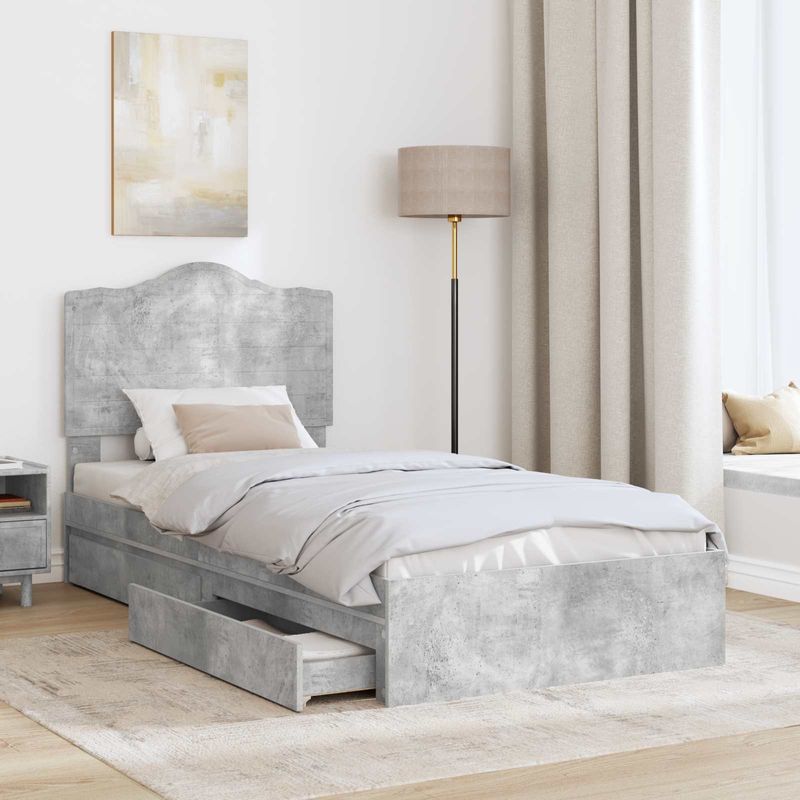Casa si Gradina - Mobilier - Paturi si accesorii - Paturi - Pat cu storage Gri din beton 100 x 200 cm Lemn compozit - Infinity.ro