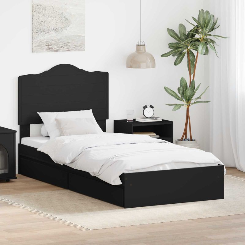 Casa si Gradina - Mobilier - Paturi si accesorii - Paturi - Pat cu storage cu headboard Negru 90 x 190 cm Lemn compozit - Infinity.ro