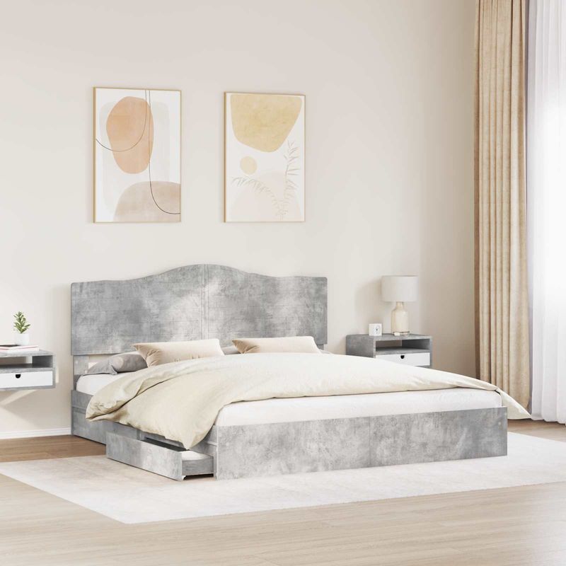 Casa si Gradina - Mobilier - Paturi si accesorii - Paturi - Pat cu storage Gri din beton 180 x 200 cm Lemn compozit - Infinity.ro