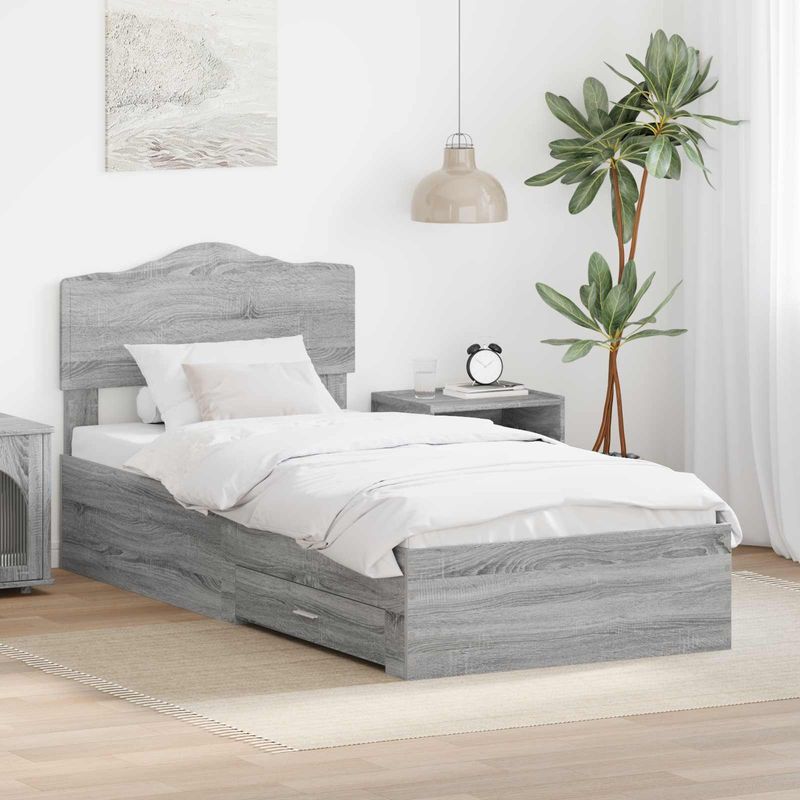 Casa si Gradina - Mobilier - Paturi si accesorii - Paturi - Cadru de pat cu headboard Gri Sonoma 75 x 190 cm Lemn compozit - Infinity.ro