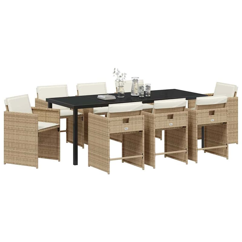 Casa si Gradina - Gradina si terasa - Mobilier exterior - Scaune si sezlonguri gradina - Set de masa pentru gradina 9 pcs Bej poliratan - Infinity.ro