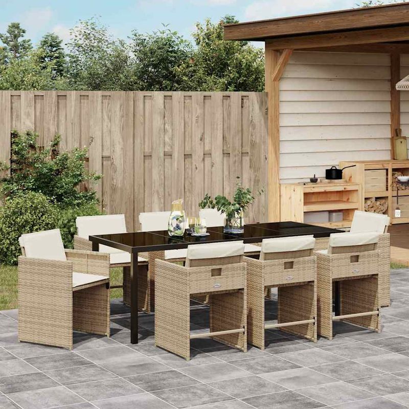 Casa si Gradina - Gradina si terasa - Mobilier exterior - Scaune si sezlonguri gradina - Set de masa pentru gradina 9 pcs Bej poliratan - Infinity.ro