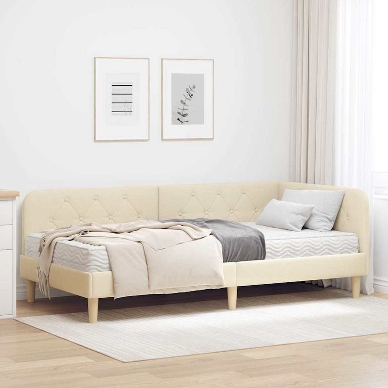 Casa si Gradina - Mobilier - Paturi si accesorii - Paturi - Cadru de pat coltar cu saltea Crem 90 x 190 cm tesatura - Infinity.ro