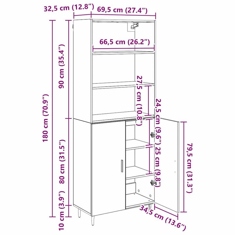 Casa si Gradina - Mobilier - Comode si corpuri - Corpuri bucatarie - Bufet Lemn Vechi 69,5 x 34 x 180 cm Lemn Stratificat si Sticla - Infinity.ro