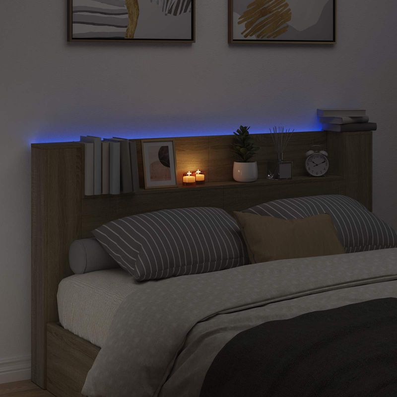 Casa si Gradina - Mobilier - Paturi si accesorii - Accesorii paturi - Tablie de pat cu LED, albastru, 93x16x78/88 cm, textil - Infinity.ro