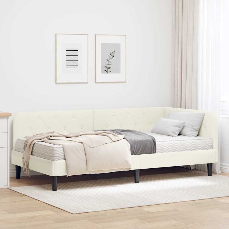 Casa si Gradina - Mobilier - Paturi si accesorii - Paturi - Cadru de pat coltar cu saltea Crem 90 x 190 cm Catifea - Infinity.ro