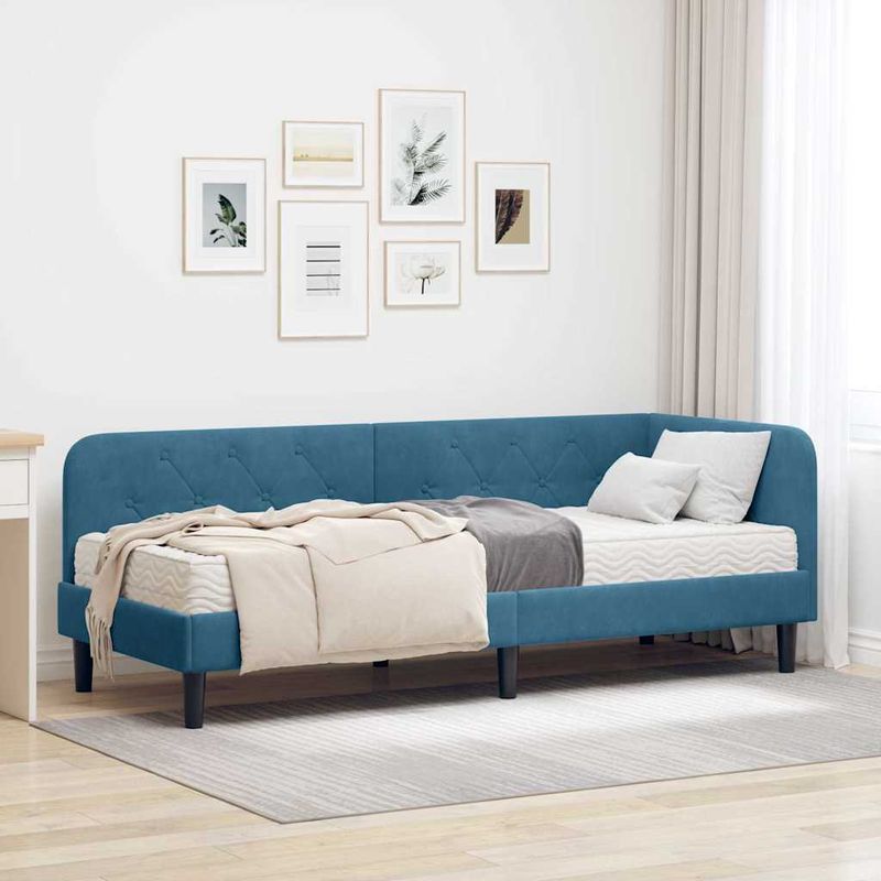 Casa si Gradina - Mobilier - Paturi si accesorii - Paturi - Cadru de pat coltar cu saltea albastru 80 x 200 cm Catifea - Infinity.ro