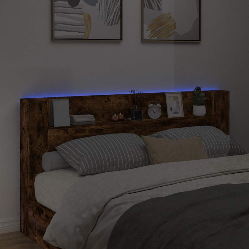 Casa si Gradina - Mobilier - Paturi si accesorii - Accesorii paturi - Tablie de pat cu LED, albastru, 183x16x118/128 cm, textil - Infinity.ro