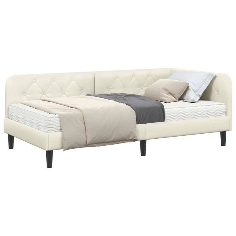Casa si Gradina - Mobilier - Paturi si accesorii - Paturi - Cadru de pat coltar cu saltea Crem 90 x 190 cm Catifea - Infinity.ro