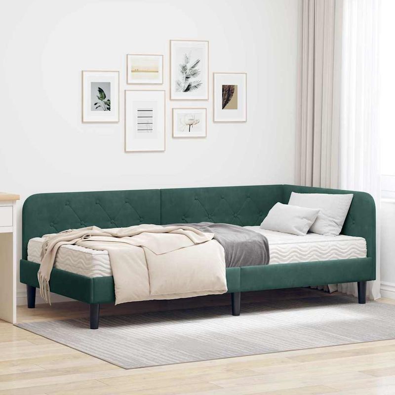 Casa si Gradina - Mobilier - Paturi si accesorii - Paturi - Cadru de pat coltar cu saltea Verde inchis 100 x 200 cm Catifea - Infinity.ro