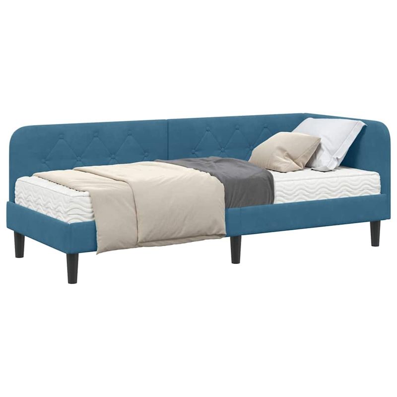 Casa si Gradina - Mobilier - Paturi si accesorii - Paturi - Cadru de pat coltar cu saltea albastru 80 x 200 cm Catifea - Infinity.ro