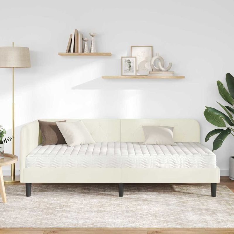 Casa si Gradina - Mobilier - Paturi si accesorii - Paturi - Cadru de pat coltar cu saltea Crem 90 x 190 cm Catifea - Infinity.ro
