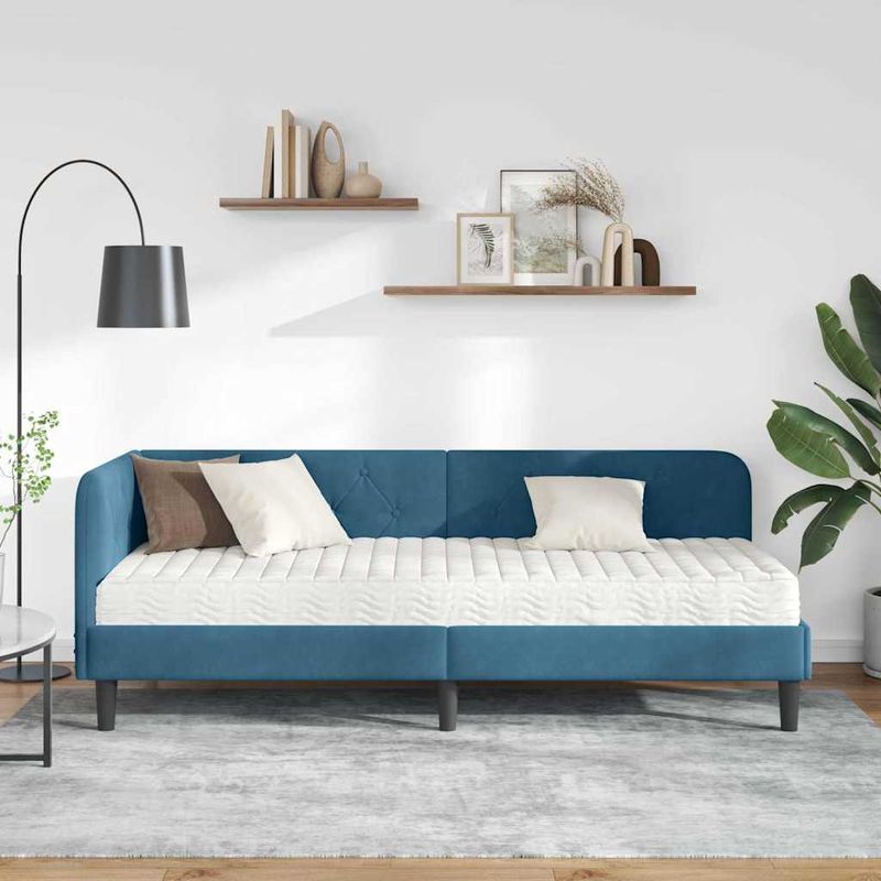 Casa si Gradina - Mobilier - Paturi si accesorii - Paturi - Cadru de pat coltar cu saltea albastru 80 x 200 cm Catifea - Infinity.ro