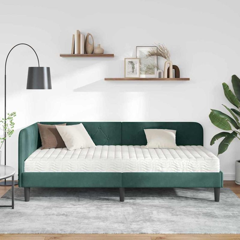 Casa si Gradina - Mobilier - Paturi si accesorii - Paturi - Cadru de pat coltar cu saltea Verde inchis 100 x 200 cm Catifea - Infinity.ro