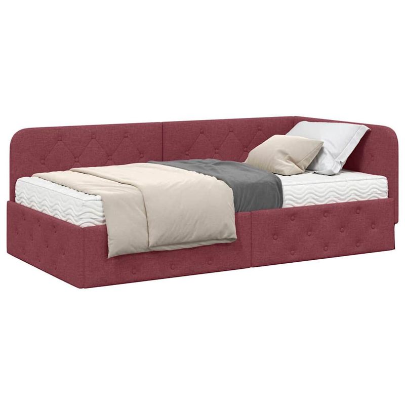 Casa si Gradina - Mobilier - Paturi si accesorii - Paturi - Cadru de pat coltar cu saltea Rosu Vin 100 x 200 cm tesatura - Infinity.ro