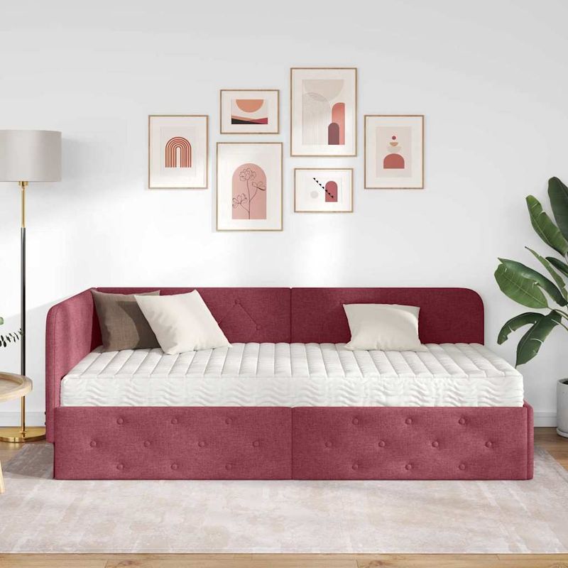 Casa si Gradina - Mobilier - Paturi si accesorii - Paturi - Cadru de pat coltar cu saltea Rosu Vin 100 x 200 cm tesatura - Infinity.ro