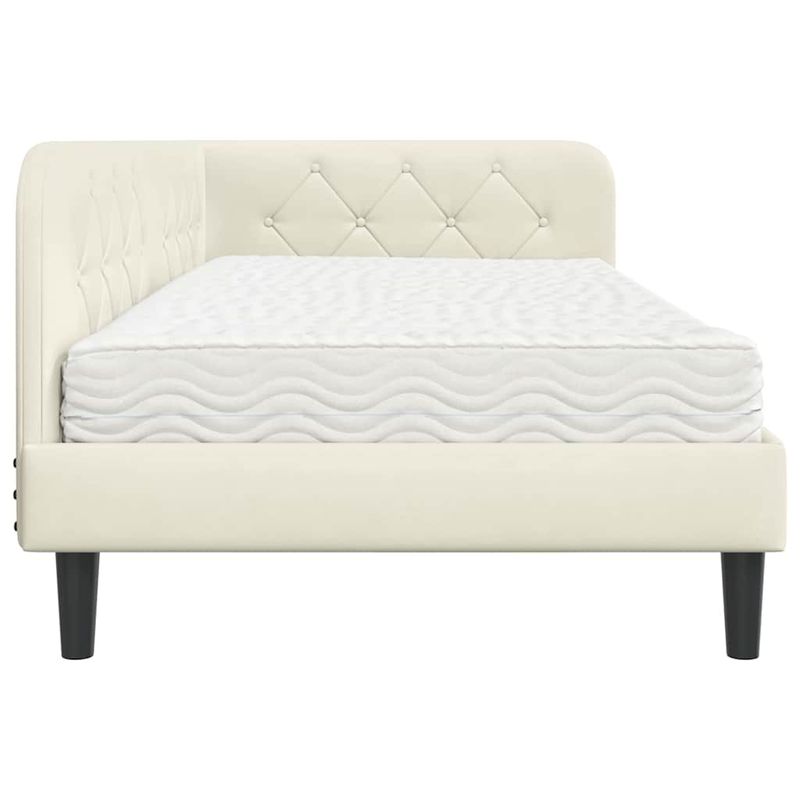 Casa si Gradina - Mobilier - Paturi si accesorii - Paturi - Cadru de pat coltar cu saltea Crem 90 x 190 cm Catifea - Infinity.ro