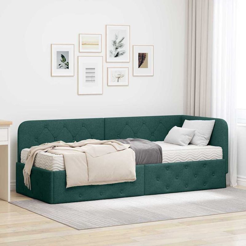 Casa si Gradina - Mobilier - Paturi si accesorii - Paturi - Cadru de pat coltar cu saltea Verde inchis 80 x 200 cm tesatura - Infinity.ro