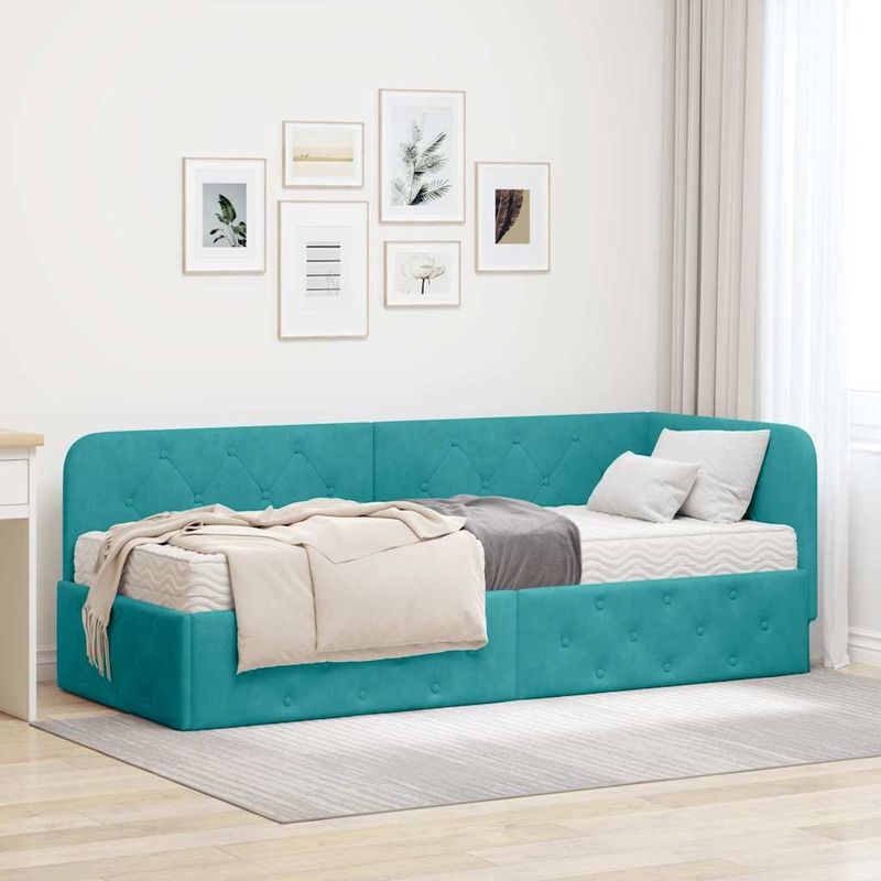 Casa si Gradina - Mobilier - Paturi si accesorii - Paturi - Cadru de pat coltar cu saltea Turcoaz 80 x 200 cm Catifea - Infinity.ro