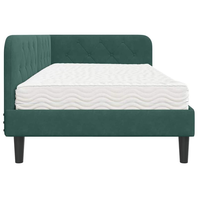 Casa si Gradina - Mobilier - Paturi si accesorii - Paturi - Cadru de pat coltar cu saltea Verde inchis 100 x 200 cm Catifea - Infinity.ro