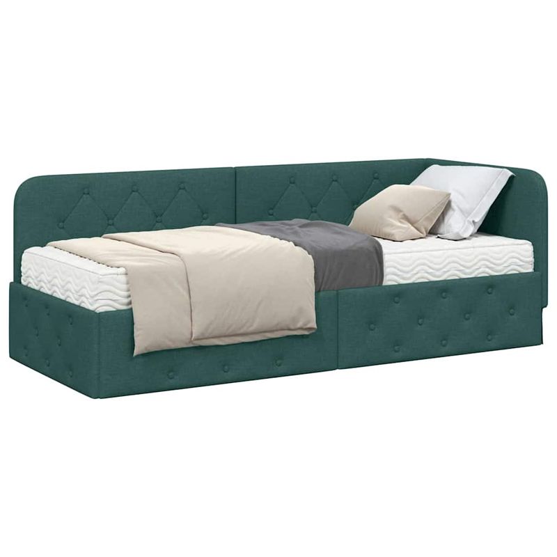 Casa si Gradina - Mobilier - Paturi si accesorii - Paturi - Cadru de pat coltar cu saltea Verde inchis 80 x 200 cm tesatura - Infinity.ro