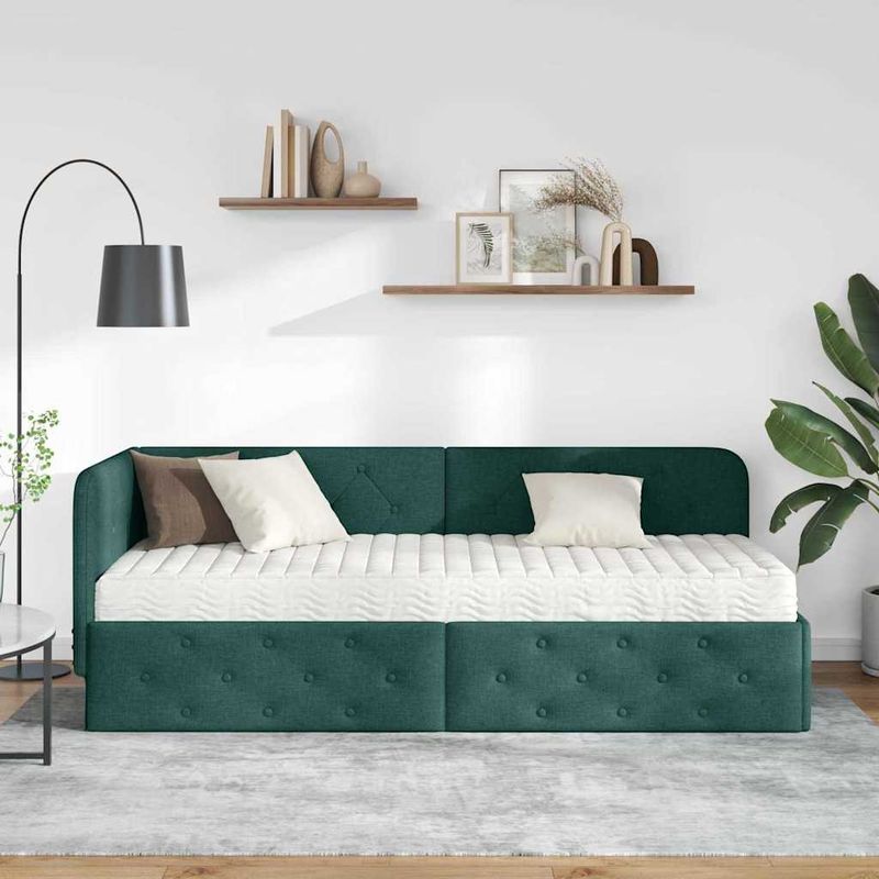 Casa si Gradina - Mobilier - Paturi si accesorii - Paturi - Cadru de pat coltar cu saltea Verde inchis 80 x 200 cm tesatura - Infinity.ro