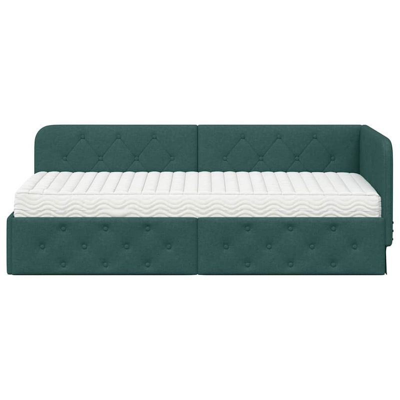 Casa si Gradina - Mobilier - Paturi si accesorii - Paturi - Cadru de pat coltar cu saltea Verde inchis 80 x 200 cm tesatura - Infinity.ro