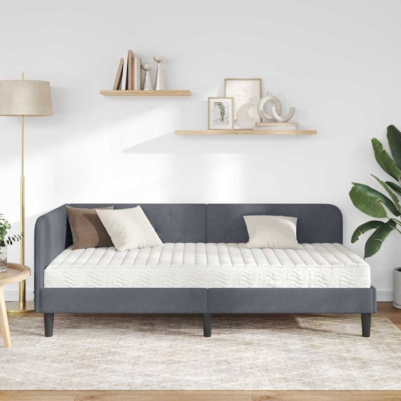 Casa si Gradina - Mobilier - Paturi si accesorii - Paturi - Cadru de pat coltar cu saltea Gri inchis 100 x 200 cm Catifea - Infinity.ro