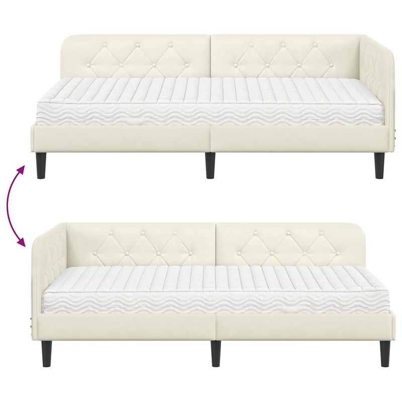 Casa si Gradina - Mobilier - Paturi si accesorii - Paturi - Cadru de pat coltar cu saltea Crem 90 x 190 cm Catifea - Infinity.ro