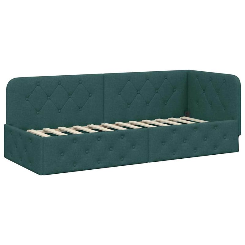 Casa si Gradina - Mobilier - Paturi si accesorii - Paturi - Cadru de pat coltar cu saltea Verde inchis 80 x 200 cm tesatura - Infinity.ro