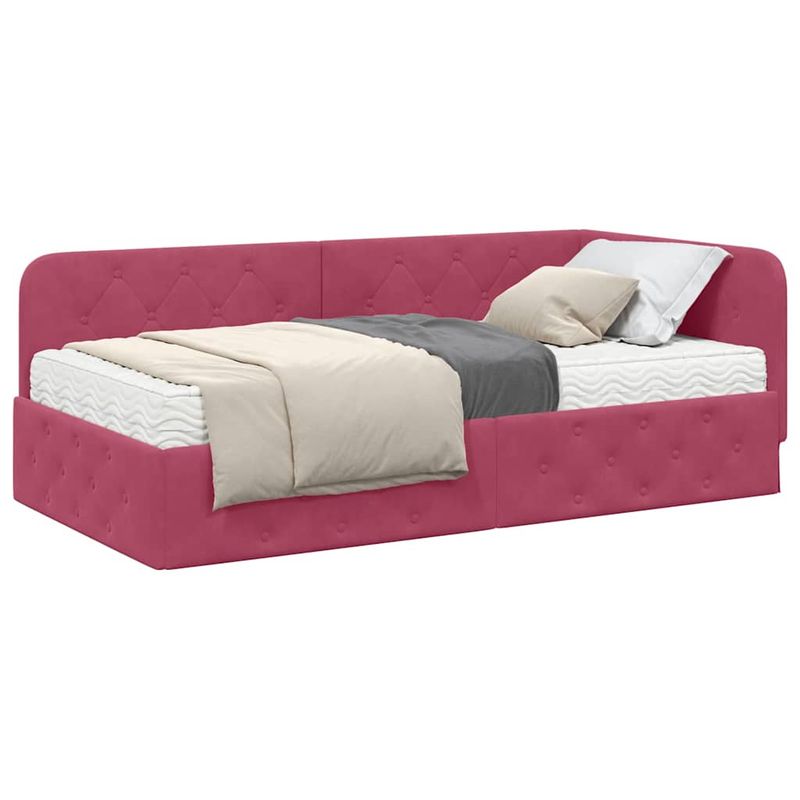 Casa si Gradina - Mobilier - Paturi si accesorii - Paturi - Cadru de pat coltar cu saltea Rosu Vin 90 x 190 cm Catifea - Infinity.ro