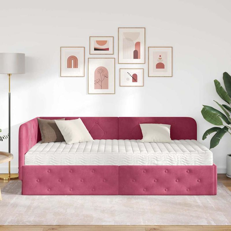 Casa si Gradina - Mobilier - Paturi si accesorii - Paturi - Cadru de pat coltar cu saltea Rosu Vin 90 x 190 cm Catifea - Infinity.ro