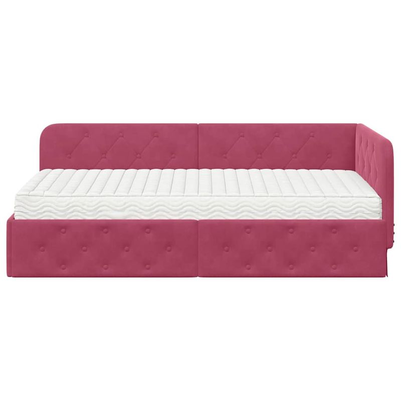 Casa si Gradina - Mobilier - Paturi si accesorii - Paturi - Cadru de pat coltar cu saltea Rosu Vin 90 x 190 cm Catifea - Infinity.ro